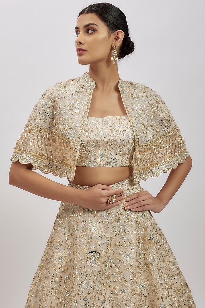 Ivory Organza Jacket Bridal Lehenga Set by Aneesh Agarwaal at Pernia's Pop Up Shop