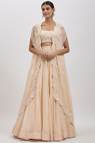Ivory Organza Cape Set by Aneesh Agarwaal
