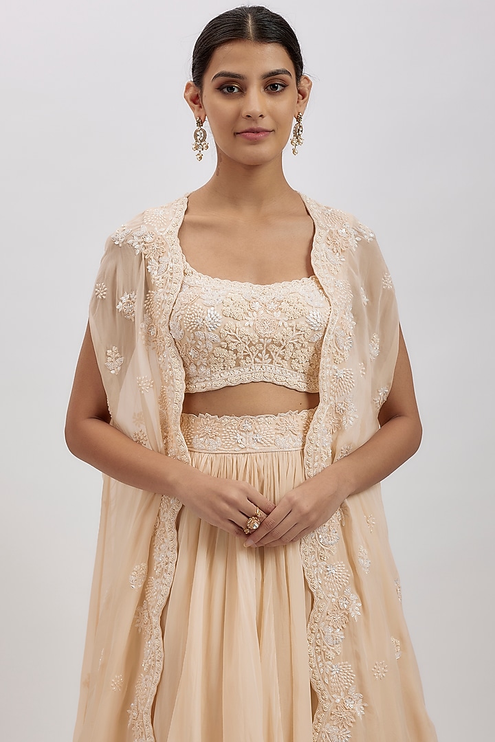 Ivory Organza Cape Set by Aneesh Agarwaal at Pernia's Pop Up Shop