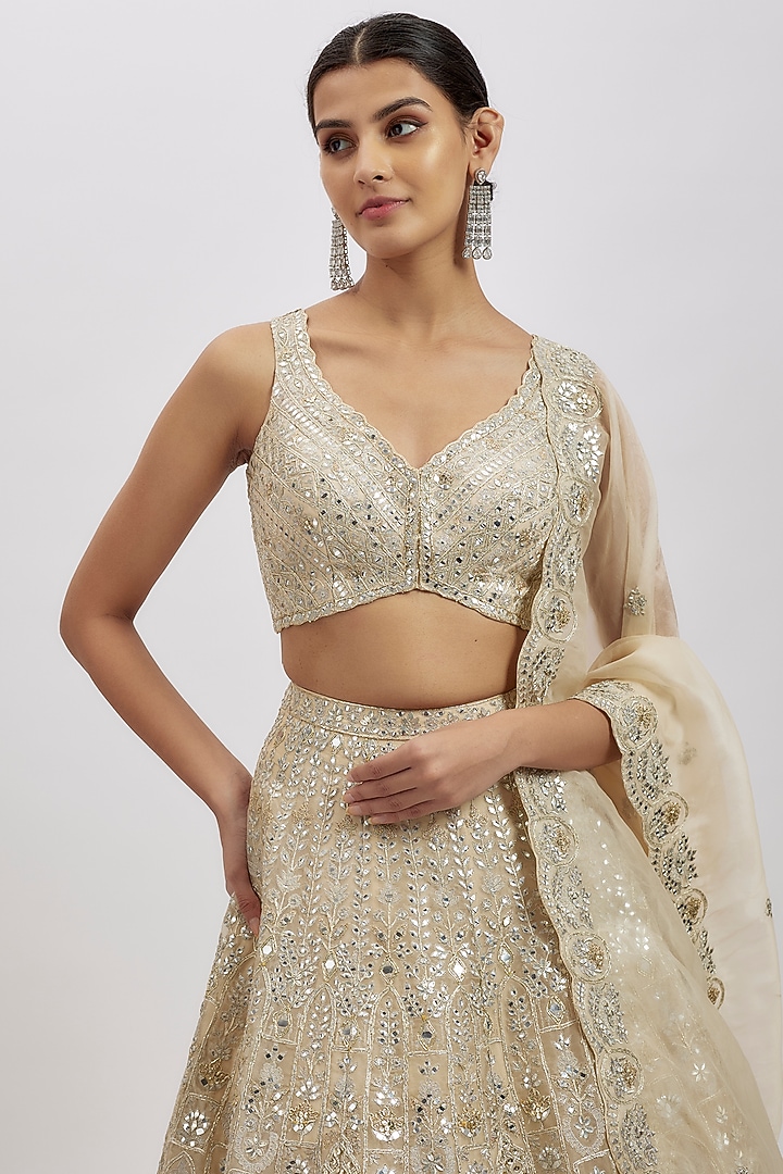 Gold Organza Jacket Bridal Lehenga Set by Aneesh Agarwaal at Pernia's Pop Up Shop