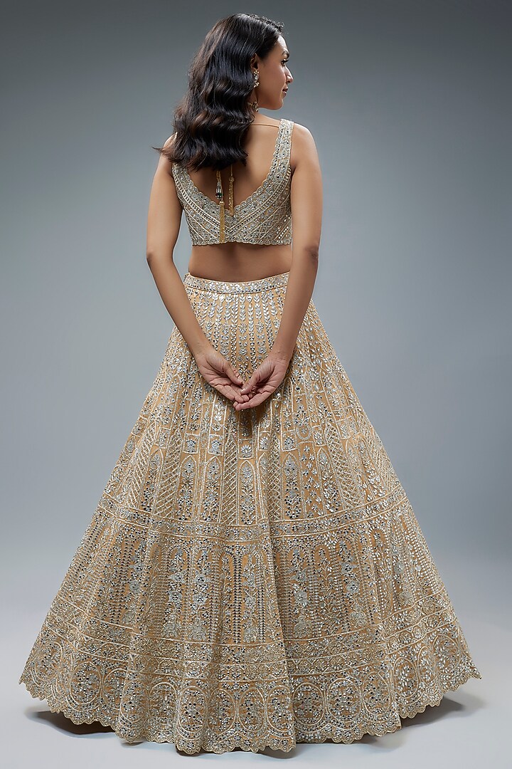 Champagne Organza Embroidered Bridal Lehenga Set by Aneesh Agarwaal at Pernia's Pop Up Shop
