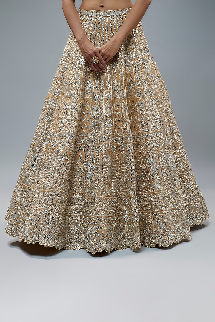 Champagne Organza Embroidered Bridal Lehenga Set by Aneesh Agarwaal at Pernia's Pop Up Shop