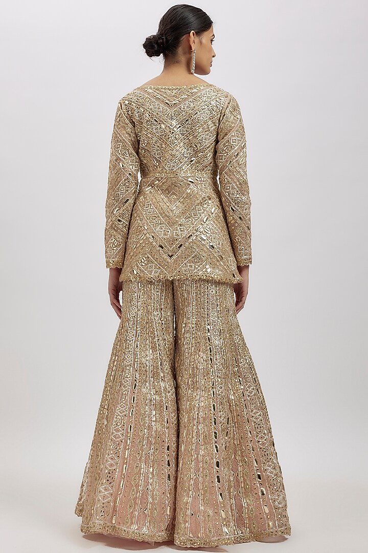 Blush Pink Net Bridal Sharara Set by Aneesh Agarwaal at Pernia's Pop Up Shop