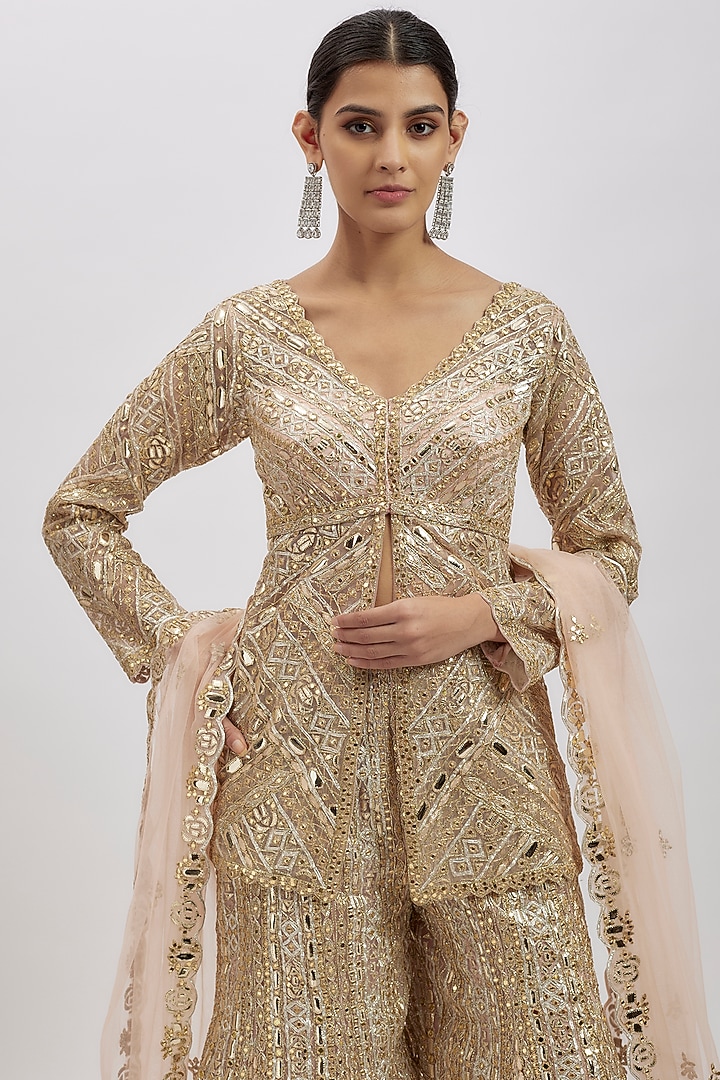 Blush Pink Net Bridal Sharara Set by Aneesh Agarwaal at Pernia's Pop Up Shop
