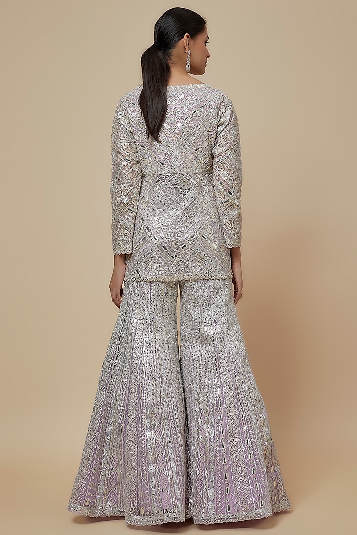 Lilac Net Embroidered Bridal Sharara Set by Aneesh Agarwaal at Pernia's Pop Up Shop
