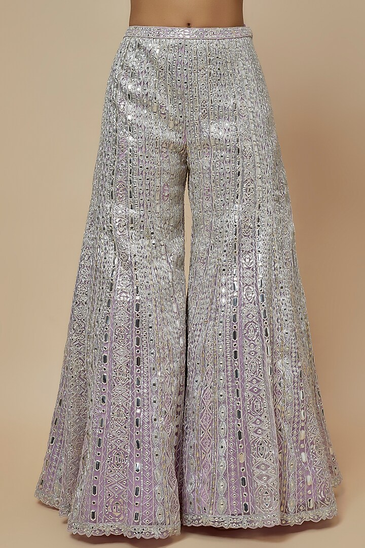 Lilac Net Embroidered Bridal Sharara Set by Aneesh Agarwaal at Pernia's Pop Up Shop