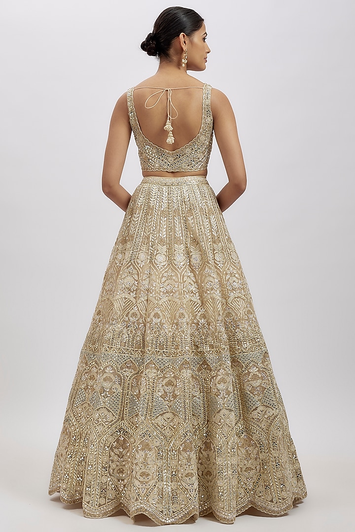 White-Gold Net Bridal Lehenga Set by Aneesh Agarwaal at Pernia's Pop Up Shop