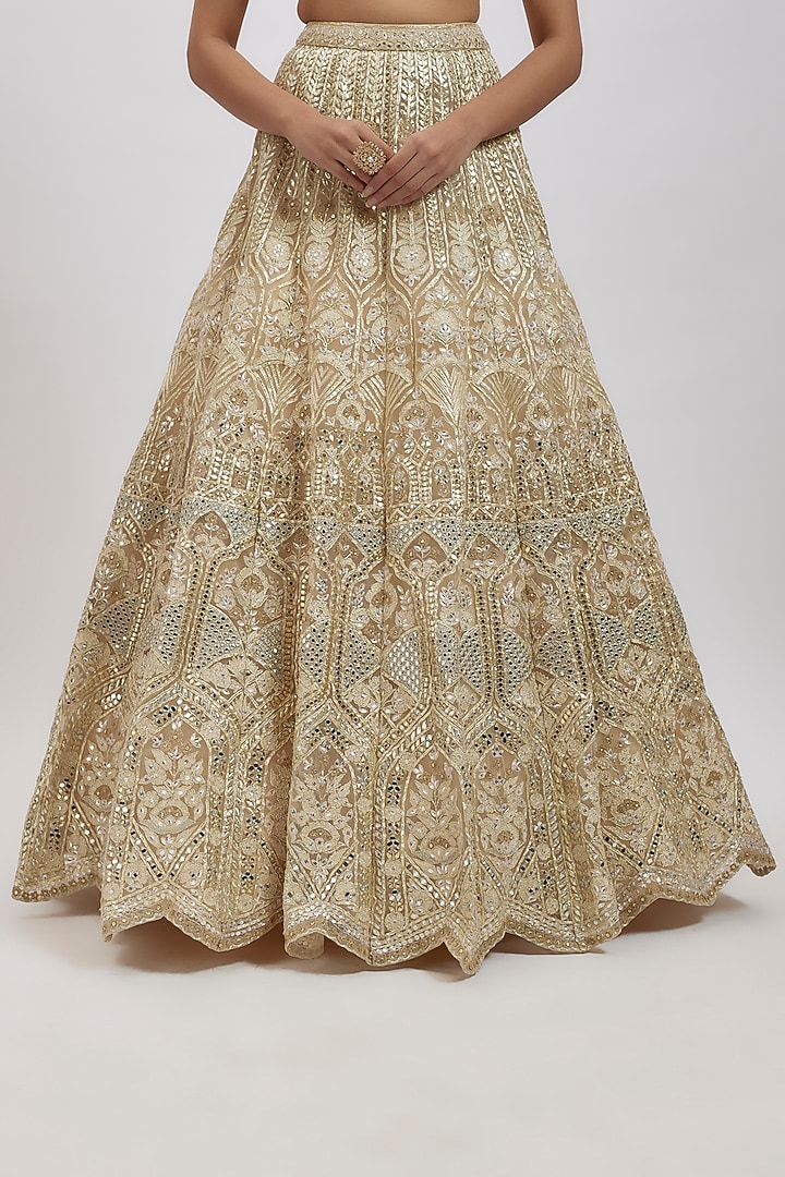 White-Gold Net Bridal Lehenga Set by Aneesh Agarwaal at Pernia's Pop Up Shop