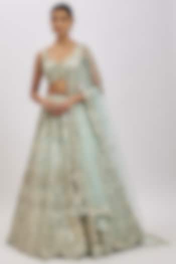 Ice Blue Net Bridal Lehenga Set by Aneesh Agarwaal at Pernia's Pop Up Shop