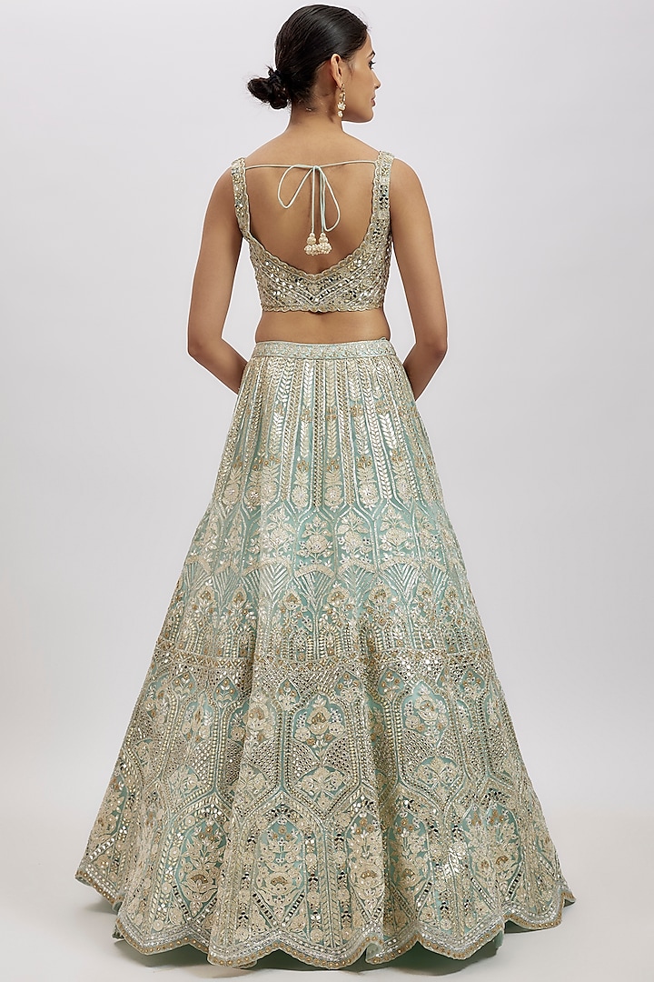 Ice Blue Net Bridal Lehenga Set by Aneesh Agarwaal at Pernia's Pop Up Shop