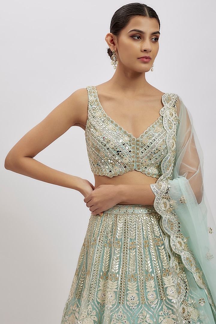 Ice Blue Net Bridal Lehenga Set by Aneesh Agarwaal at Pernia's Pop Up Shop