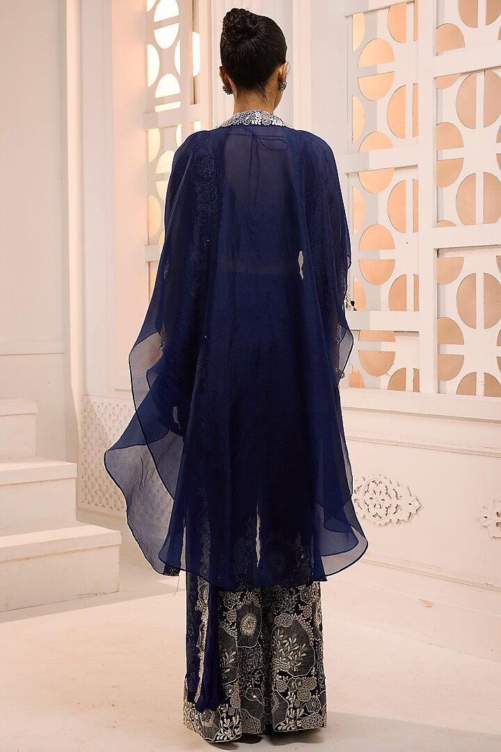 Deep Navy Organza Embroidered Cape Set by Aneesh Agarwaal PRET at Pernia's Pop Up Shop