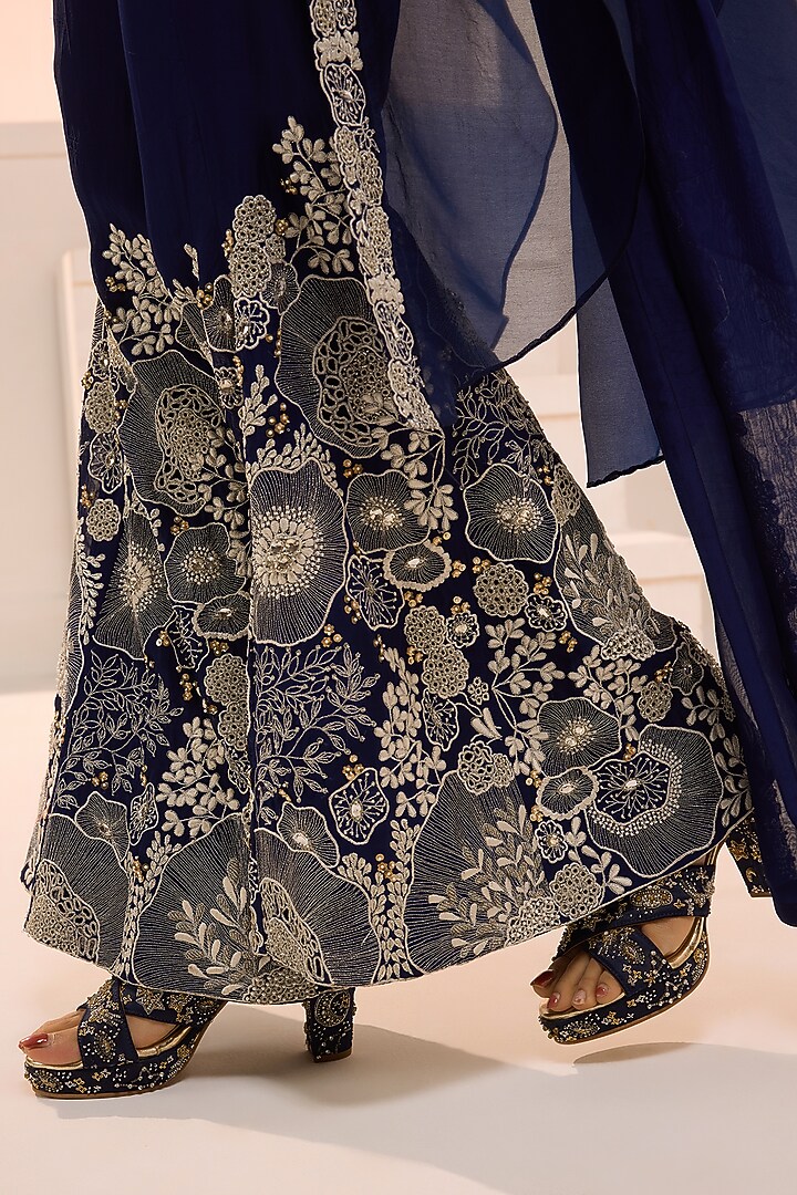 Deep Navy Organza Embroidered Cape Set by Aneesh Agarwaal PRET at Pernia's Pop Up Shop