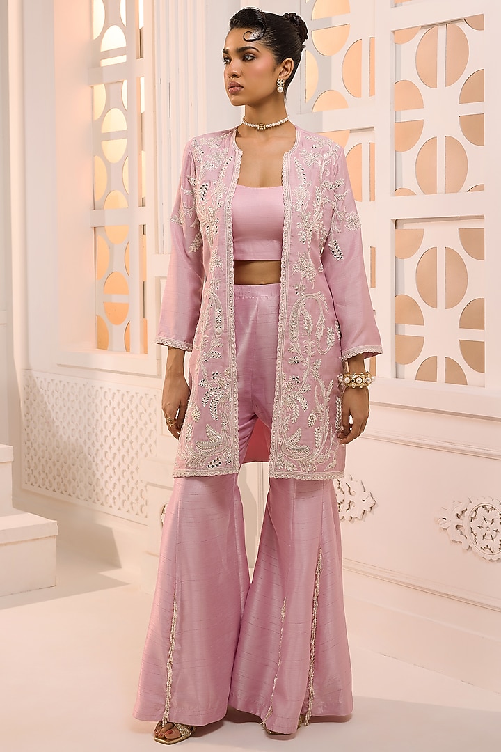 Lilac Silk Pearl Embroidered Flared Wedding Sharara Set by Aneesh Agarwaal PRET at Pernia's Pop Up Shop