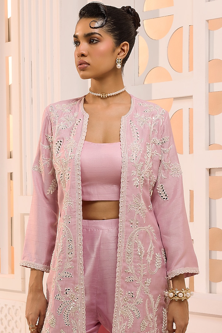 Lilac Silk Pearl Embroidered Flared Wedding Sharara Set by Aneesh Agarwaal PRET at Pernia's Pop Up Shop