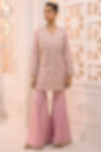 Blush Pink Organza Hand Embroidered Flared Wedding Sharara Set by Aneesh Agarwaal PRET at Pernia's Pop Up Shop