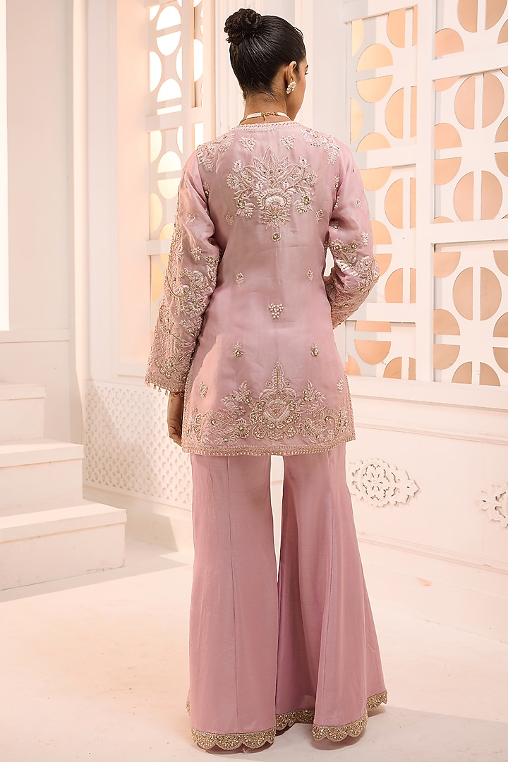 Blush Pink Organza Hand Embroidered Flared Wedding Sharara Set by Aneesh Agarwaal PRET at Pernia's Pop Up Shop