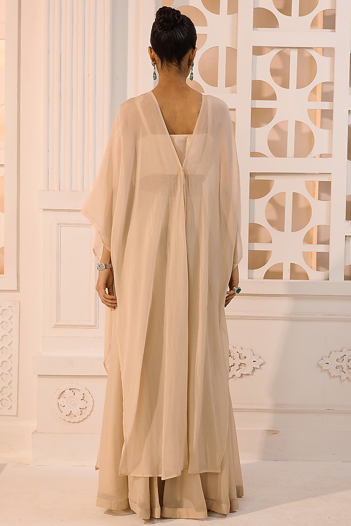 Ivory Beige Organza Hand Embroidered Cape Set by Aneesh Agarwaal PRET at Pernia's Pop Up Shop