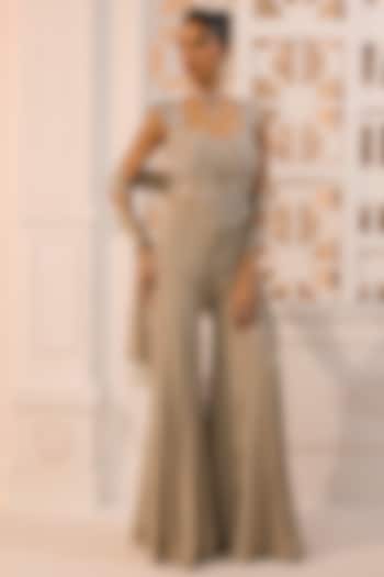 Grey Crush Silk Tissue Beadwork Wedding Sharara Set by Aneesh Agarwaal PRET at Pernia's Pop Up Shop