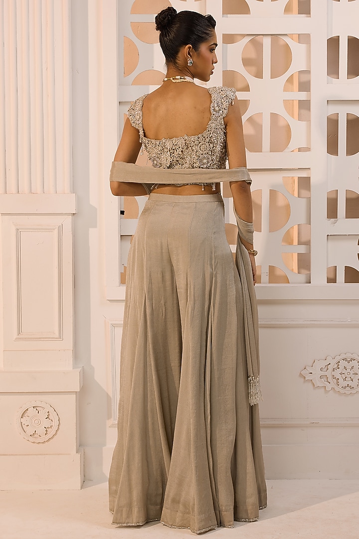 Grey Crush Silk Tissue Beadwork Wedding Sharara Set by Aneesh Agarwaal PRET at Pernia's Pop Up Shop