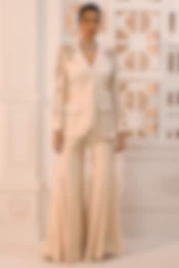 Dull Ivory Silk Hand Embroidered Blazer Set by Aneesh Agarwaal PRET at Pernia's Pop Up Shop