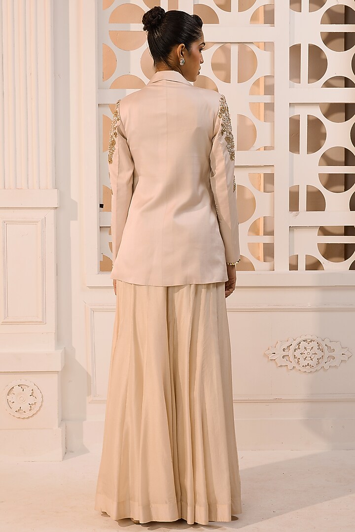 Dull Ivory Silk Hand Embroidered Blazer Set by Aneesh Agarwaal PRET at Pernia's Pop Up Shop