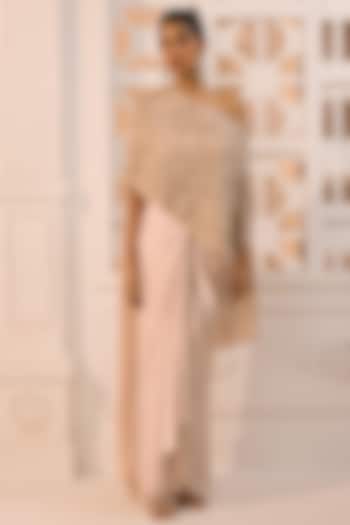 Dull Ivory Organza Cutwork Embroidered Draped Dhoti Skirt Set by Aneesh Agarwaal PRET at Pernia's Pop Up Shop