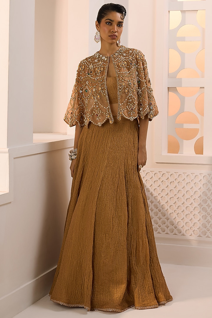 Gold Organza Beadwork Cape Set by Aneesh Agarwaal PRET at Pernia's Pop Up Shop