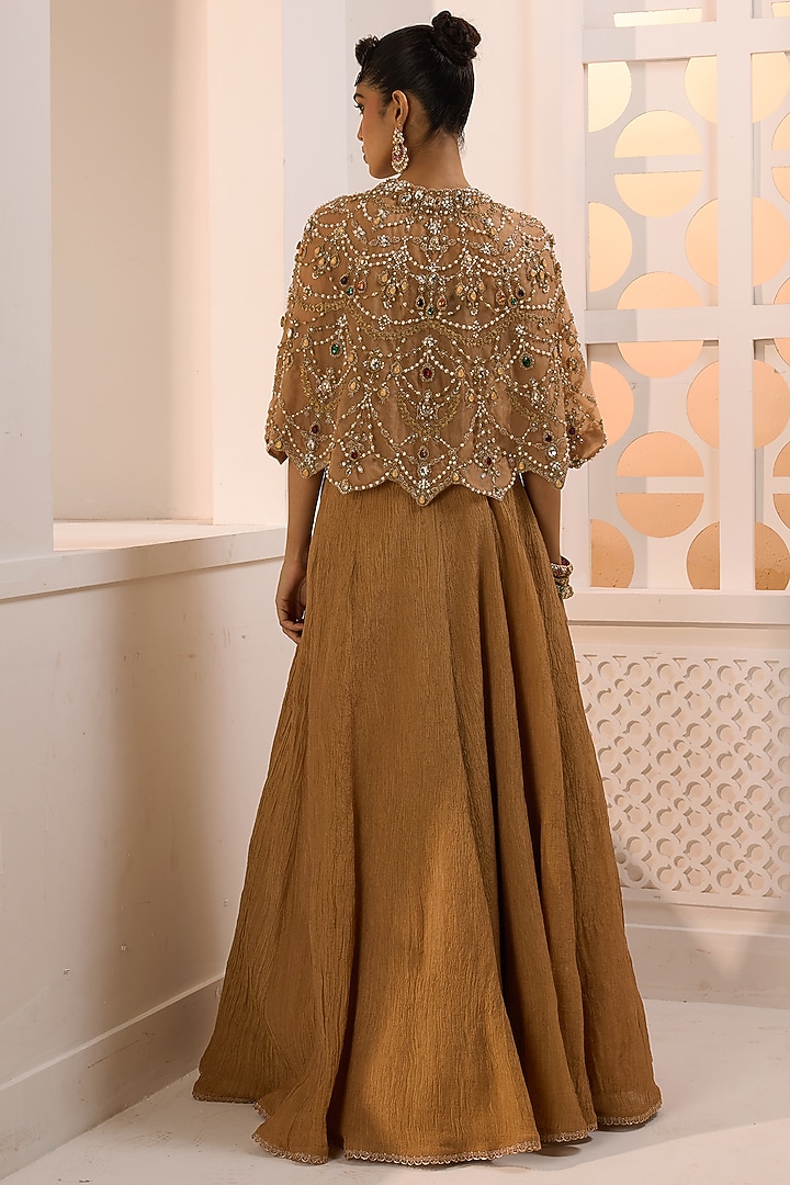 Gold Organza Beadwork Cape Set by Aneesh Agarwaal PRET at Pernia's Pop Up Shop