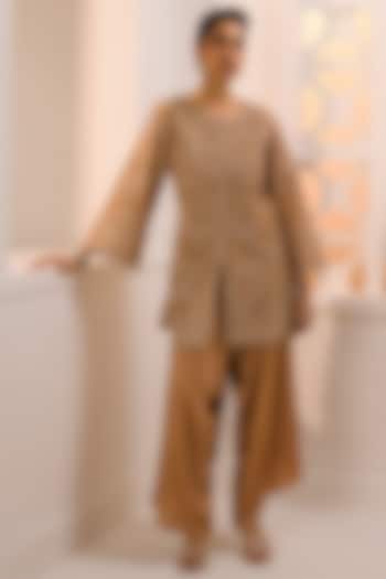 Gold Organza Hand Embroidered Jacket Set by Aneesh Agarwaal at Pernia's Pop Up Shop