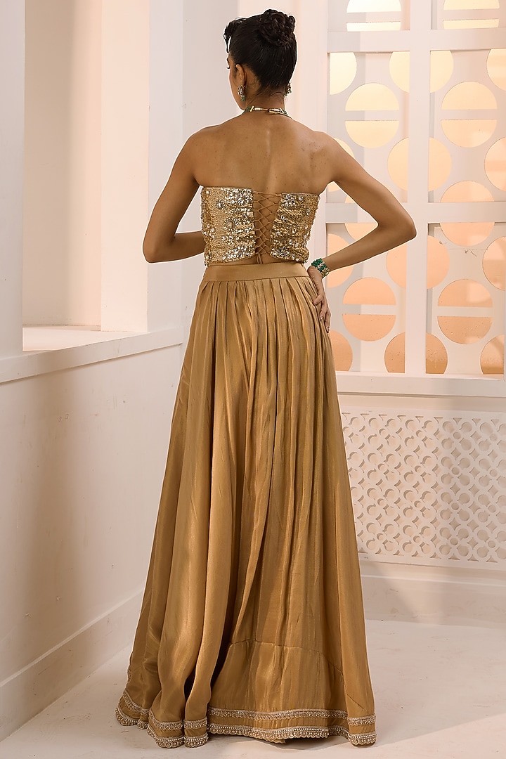 Gold Tissue Silk Sequins Embroidered Wedding Lehenga Set by Aneesh Agarwaal PRET at Pernia's Pop Up Shop