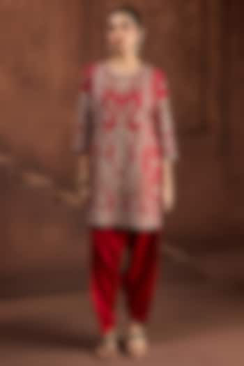 Red Silk Dori Embroidered Kurta Set by Aneesh Agarwaal PRET at Pernia's Pop Up Shop