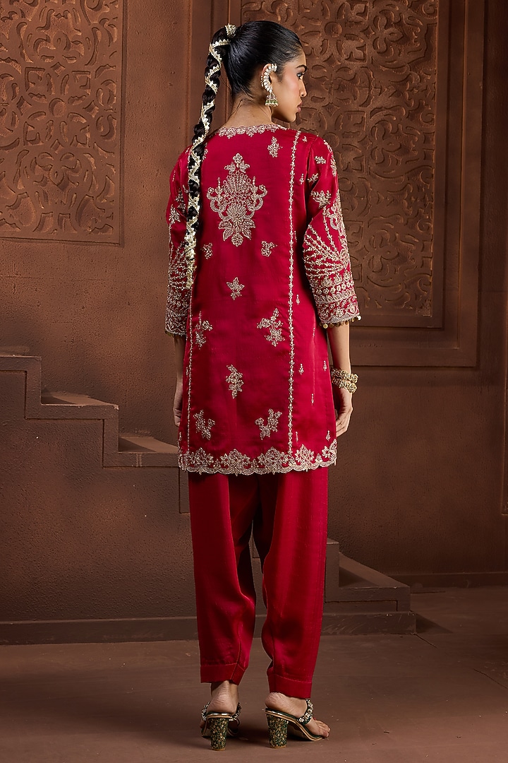 Red Silk Dori Embroidered Kurta Set by Aneesh Agarwaal PRET at Pernia's Pop Up Shop
