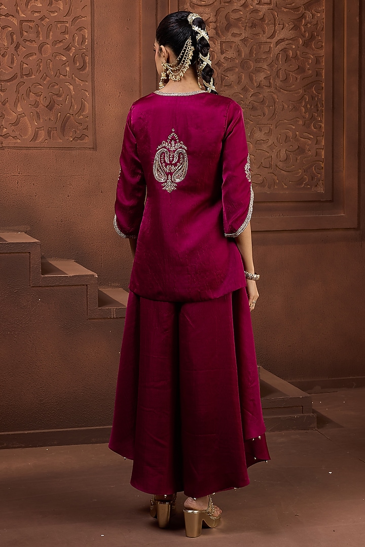 Magenta Silk Zardosi Embroidered Kurta Set by Aneesh Agarwaal PRET at Pernia's Pop Up Shop