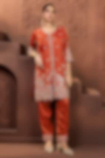Burn Orange Silk Sequins Embroidered Kurta Set by Aneesh Agarwaal PRET at Pernia's Pop Up Shop