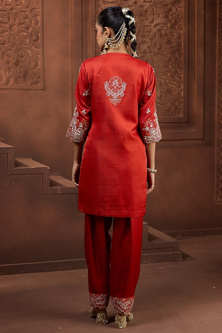 Burn Orange Silk Sequins Embroidered Kurta Set by Aneesh Agarwaal PRET at Pernia's Pop Up Shop