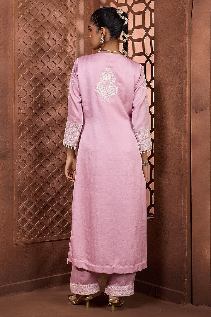 Lilac-Pink Silk Sequins Embroidered Kurta Set by Aneesh Agarwaal PRET at Pernia's Pop Up Shop