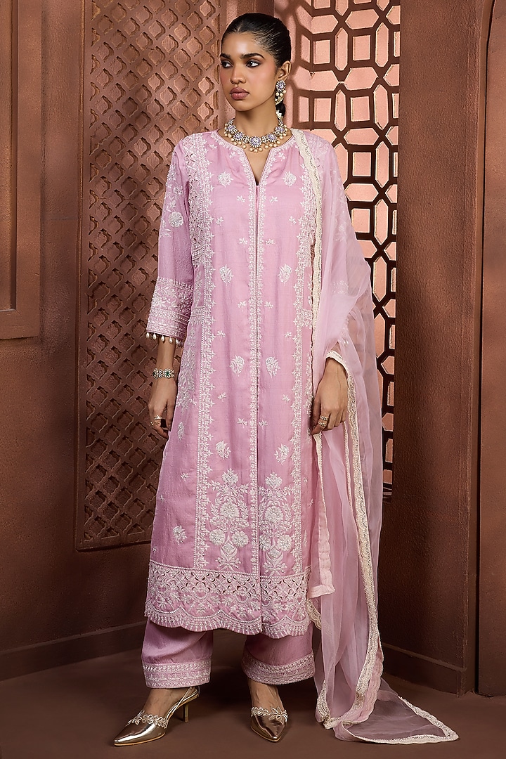 Lilac-Pink Silk Sequins Embroidered Kurta Set by Aneesh Agarwaal PRET at Pernia's Pop Up Shop