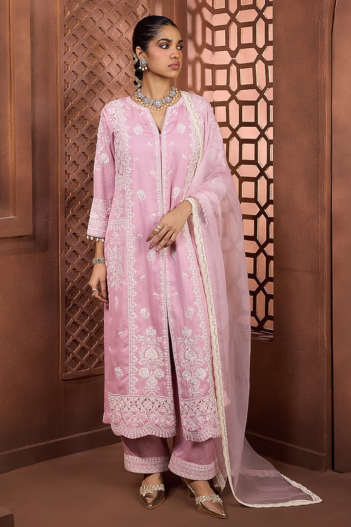 Lilac-Pink Silk Sequins Embroidered Kurta Set by Aneesh Agarwaal PRET at Pernia's Pop Up Shop