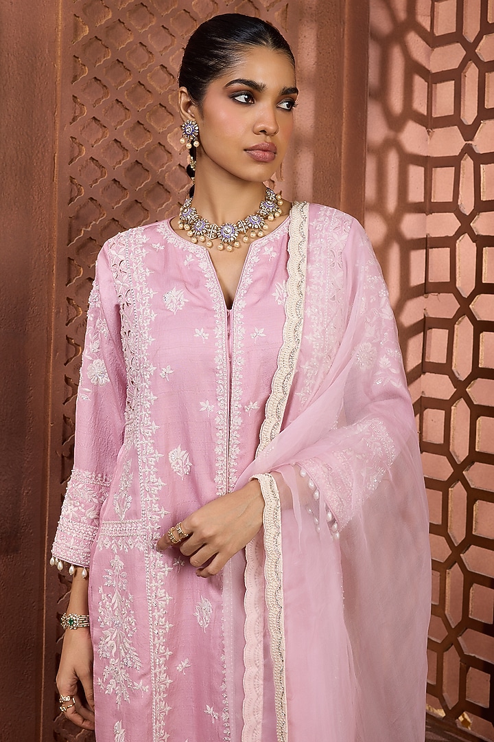 Lilac-Pink Silk Sequins Embroidered Kurta Set by Aneesh Agarwaal PRET at Pernia's Pop Up Shop