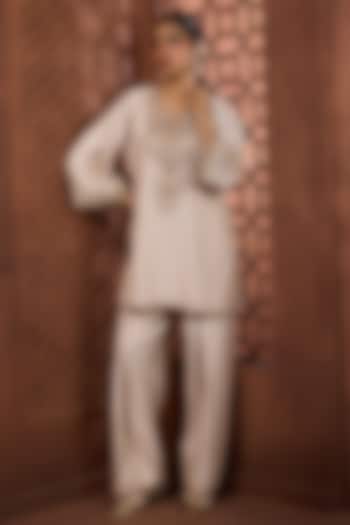 Ivory Silk Zardosi Embroidered Kurta Set by Aneesh Agarwaal PRET at Pernia's Pop Up Shop