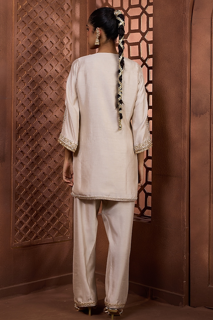 Ivory Silk Zardosi Embroidered Kurta Set by Aneesh Agarwaal PRET at Pernia's Pop Up Shop