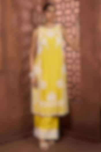 Yellow Silk Bead Hand Embroidered Kurta Set by Aneesh Agarwaal PRET at Pernia's Pop Up Shop