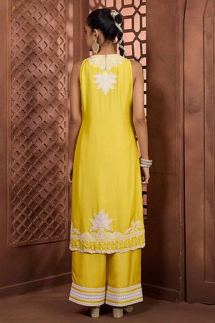 Yellow Silk Bead Hand Embroidered Kurta Set by Aneesh Agarwaal PRET at Pernia's Pop Up Shop