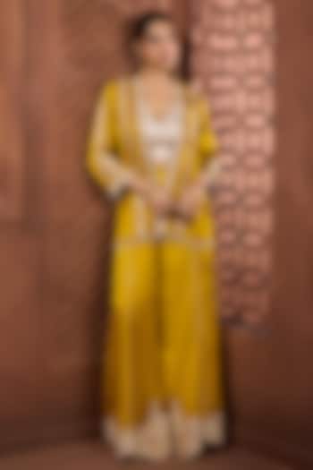 Mustard Yellow Silk Embroidered Jacket Set by Aneesh Agarwaal PRET at Pernia's Pop Up Shop