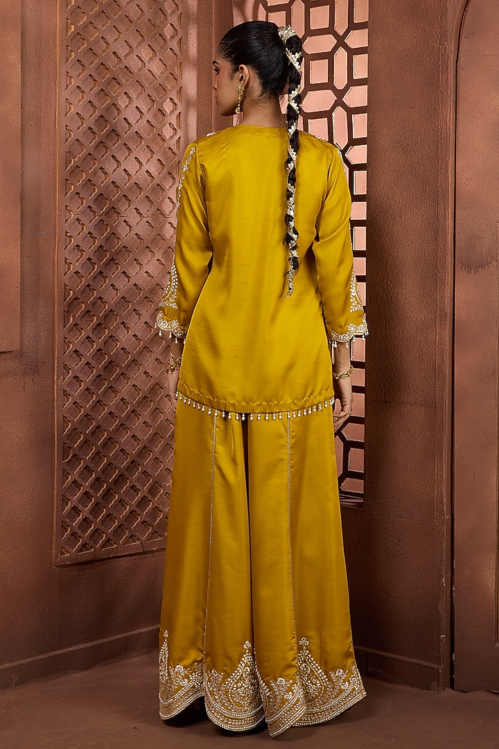 Mustard Yellow Silk Embroidered Jacket Set by Aneesh Agarwaal PRET at Pernia's Pop Up Shop