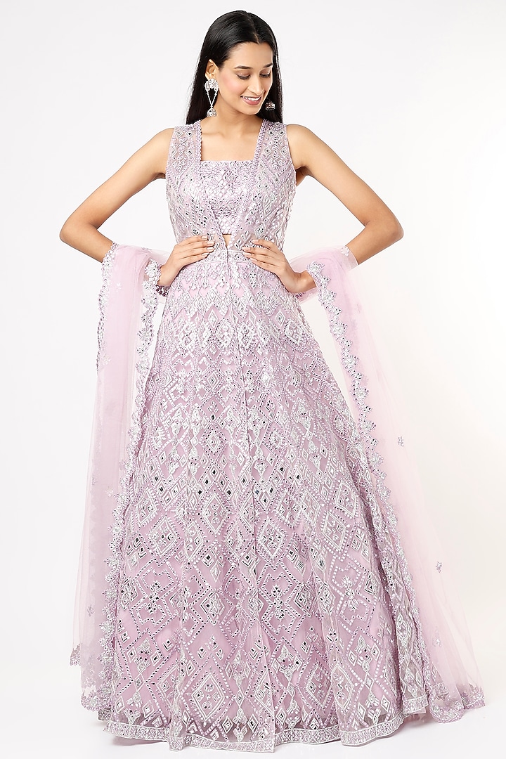 Light Purple Silk Embroidered Jacket Bridal Lehenga Set by Aneesh Agarwaal at Pernia's Pop Up Shop