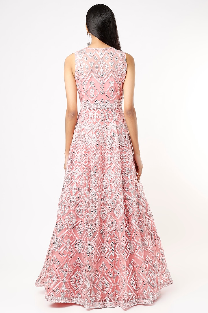 Light Pink Organza Embroidered Jacket Bridal Lehenga Set by Aneesh Agarwaal at Pernia's Pop Up Shop