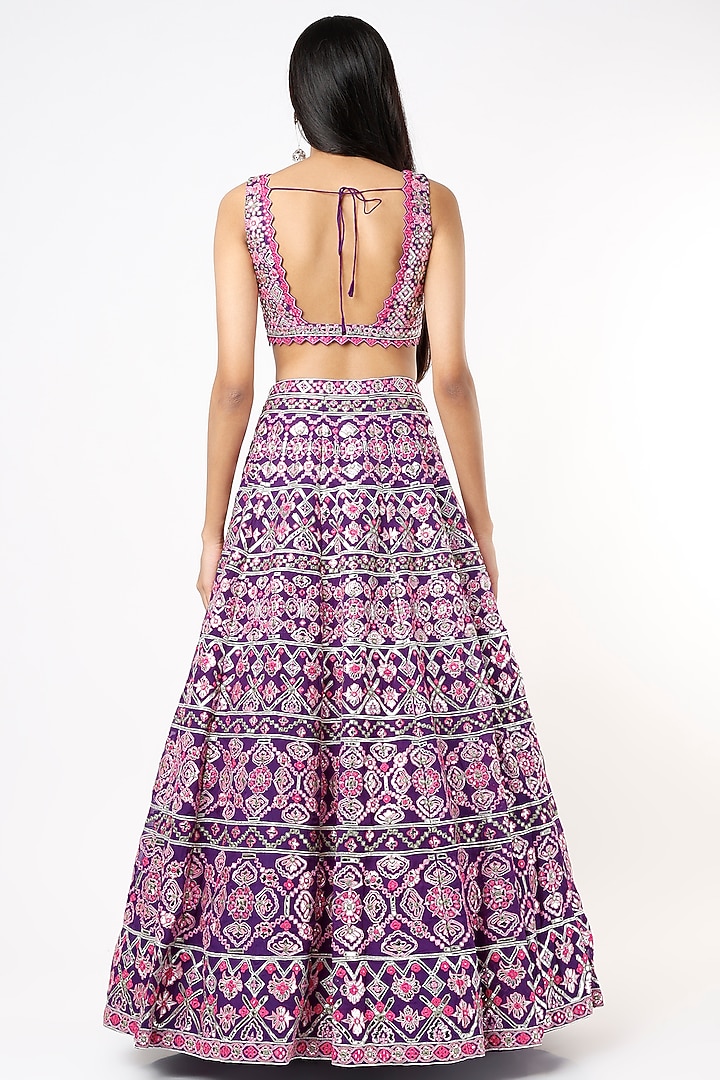 Purple Magenta Embroidered Bridal Lehenga Set by Aneesh Agarwaal at Pernia's Pop Up Shop