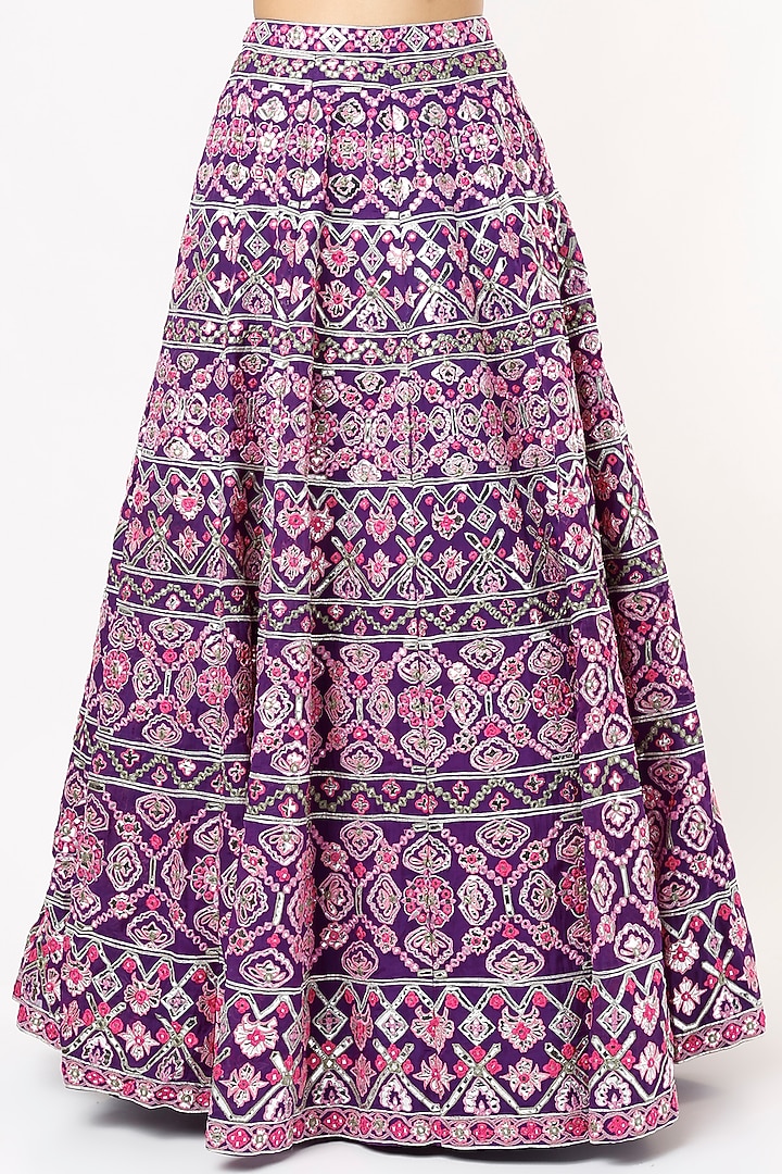 Purple Magenta Embroidered Bridal Lehenga Set by Aneesh Agarwaal at Pernia's Pop Up Shop